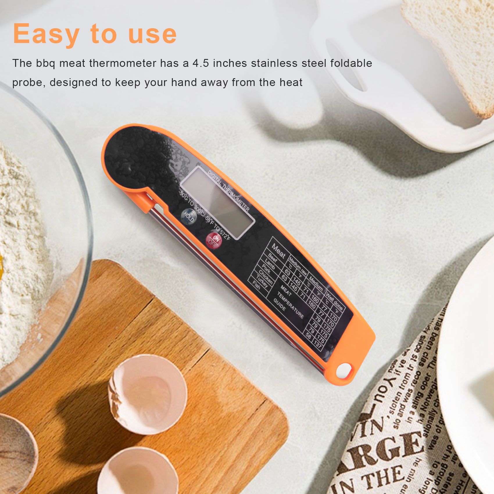Digital Thermometer Probe - ABMI-デジタルインスタントリードミートサーモメーター、高精度温度プローブ付き、キッチン食品用電気調理サーモメーター