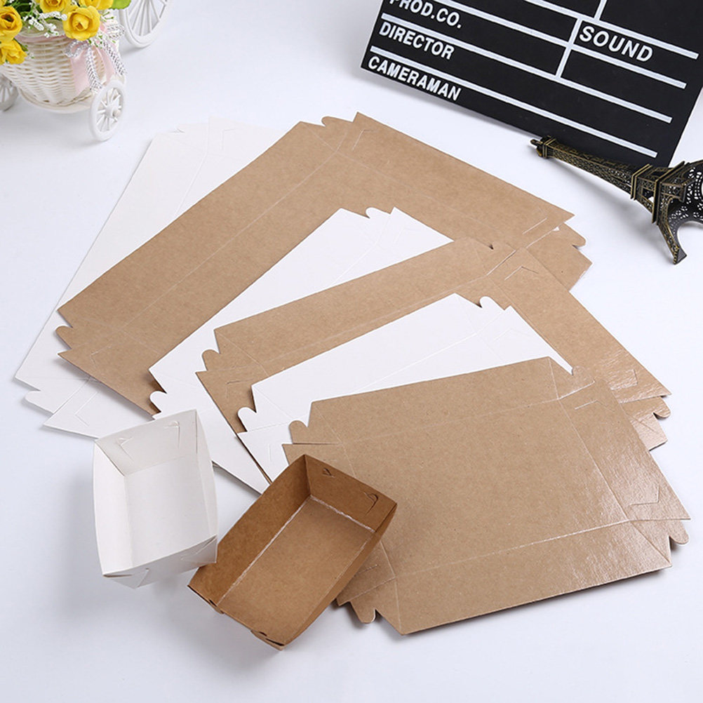 Kraft Paper Box - 30個入りボート型使い捨て包装箱 クラフト紙製スナックフードトレイ ホットドッグ、フライドポテト、スナック用 ボート型包装箱