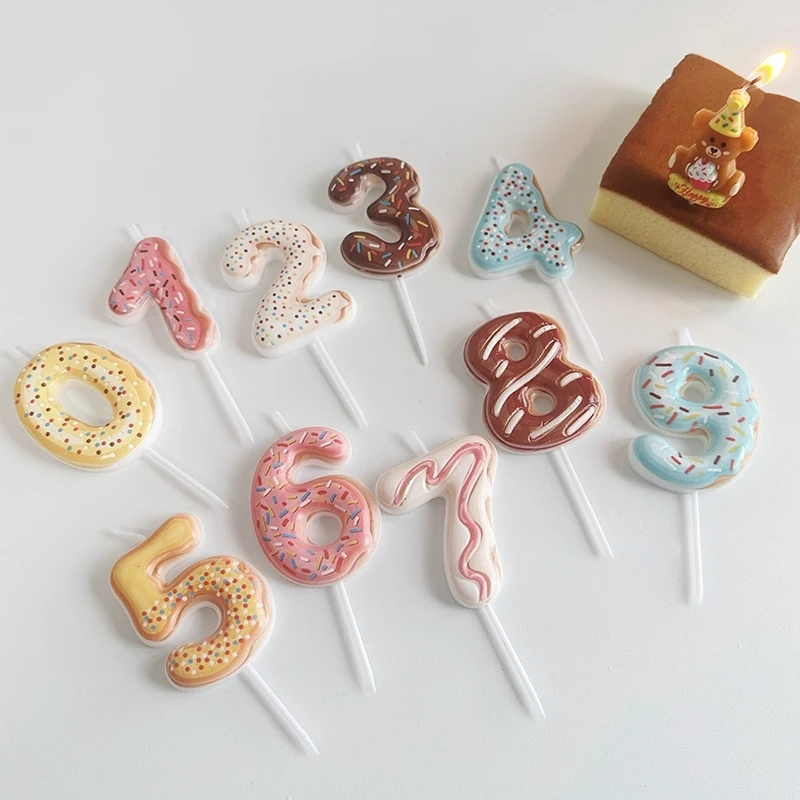Zebra Candle Supplies - 甘いドーナツ番号キャンドル 0-9 番号誕生日キャンドルデザートマカロンケーキトッパー装飾記念日ベビーシャワーパーティー用品