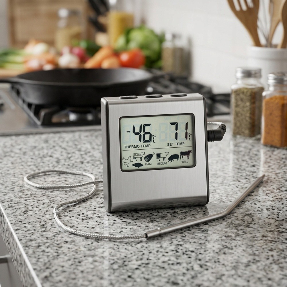 Digital Thermometer Probe - 1pc 液晶デジタル肉用温度計ステンレス鋼タイマープローブ付き肉用温度計グリルオーブンベーキング調理ニーズ用