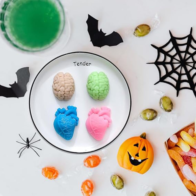 Candle Supplies Tins - 人間の脳と心臓のシリコンモールド、石鹸作り用品、ハロウィン3D臓器の形、キャンドル、アイスキューブトレイ、チョコレート、ゼリー用