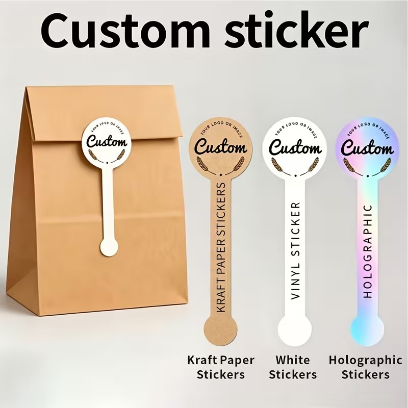 Kraft Paper Box - カスタムパッケージ用シールステッカー、パーソナライズされたロゴやテキストラベル、円形および長方形の粘着ステッカー。バッグ、箱、ベーキング用品、小規模ビジネスのパッケージに適しており、クラフト紙、白紙、ホログラフィック素材で利用可能。