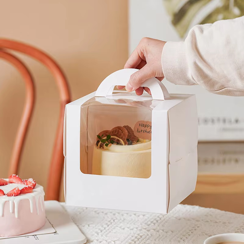 Kraft Paper Box - 4インチケーキ用包装箱、キャンディビスケット箱、誕生日パーティー、結婚式、バレンタインデーのケーキギフト用包装箱、ギフトケーキトレイ