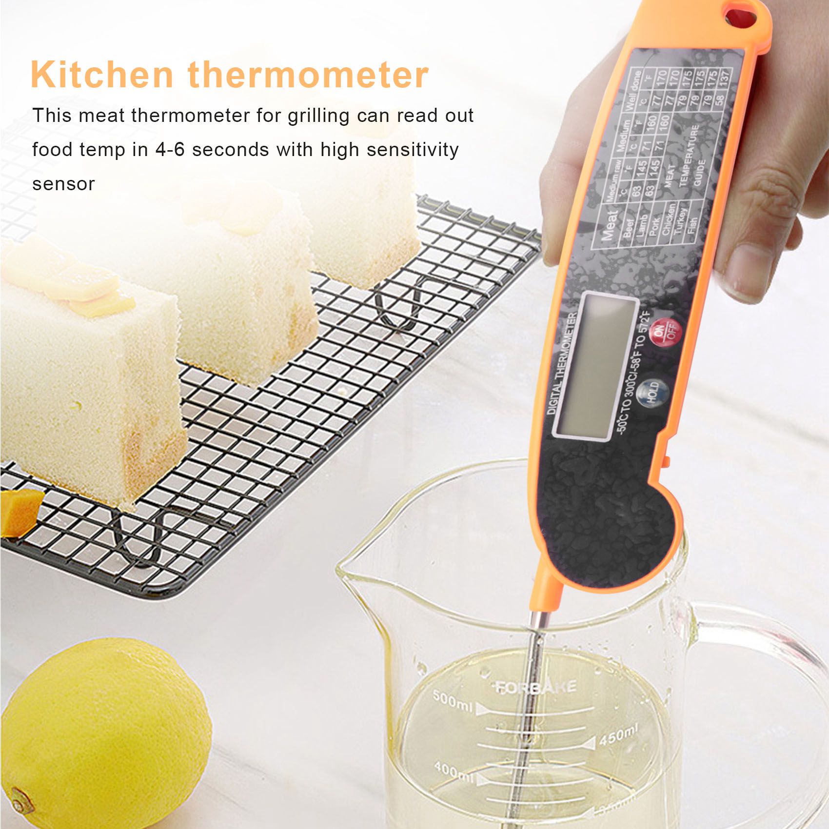 Digital Thermometer Probe - デジタルインスタント読み取り肉用温度計、高精度温度プローブ付き、キッチンフードグリル用電気調理温度計