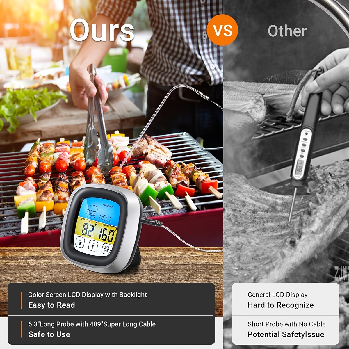 デジタル肉用温度計 BBQ タイマー 調理器具 ロングプロー - Digital Thermometer Probe のレビューと価格
