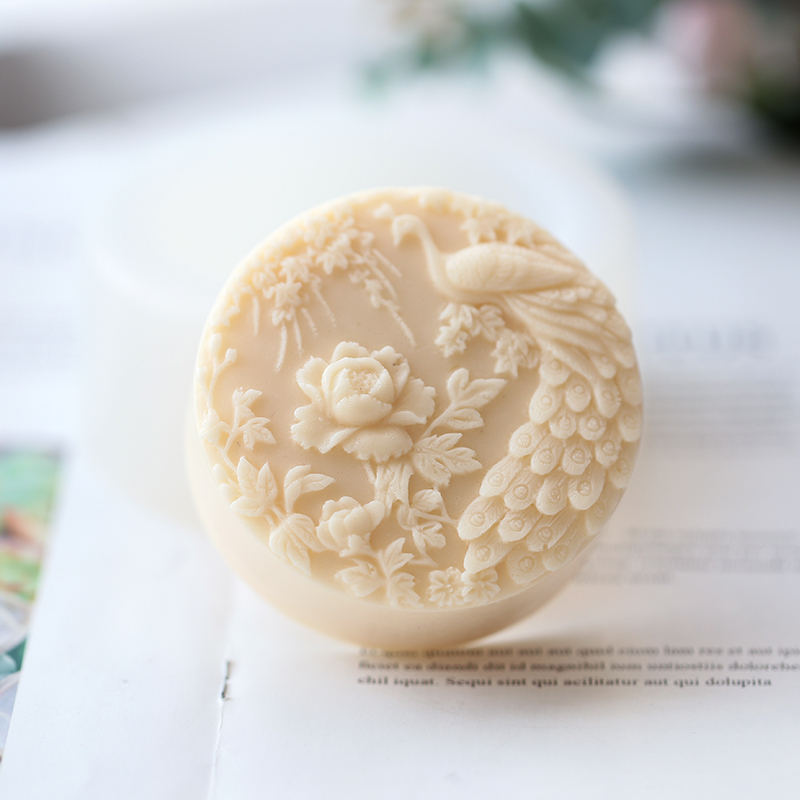 孔雀の花柄シリコン石鹸型フレキシブル手作りラウンド石鹸キャン - Candle Supplies Tins のレビューと価格