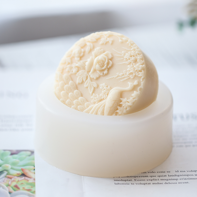 孔雀の花柄シリコン石鹸型フレキシブル手作りラウンド石鹸キャン - Candle Supplies Tins のレビューと価格