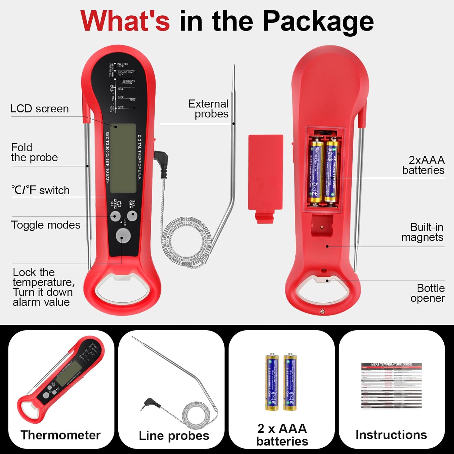 プロ仕様デジタル肉用温度計 防水仕様 2つのプローブ付き 長 - Digital Thermometer Probe のレビューと価格